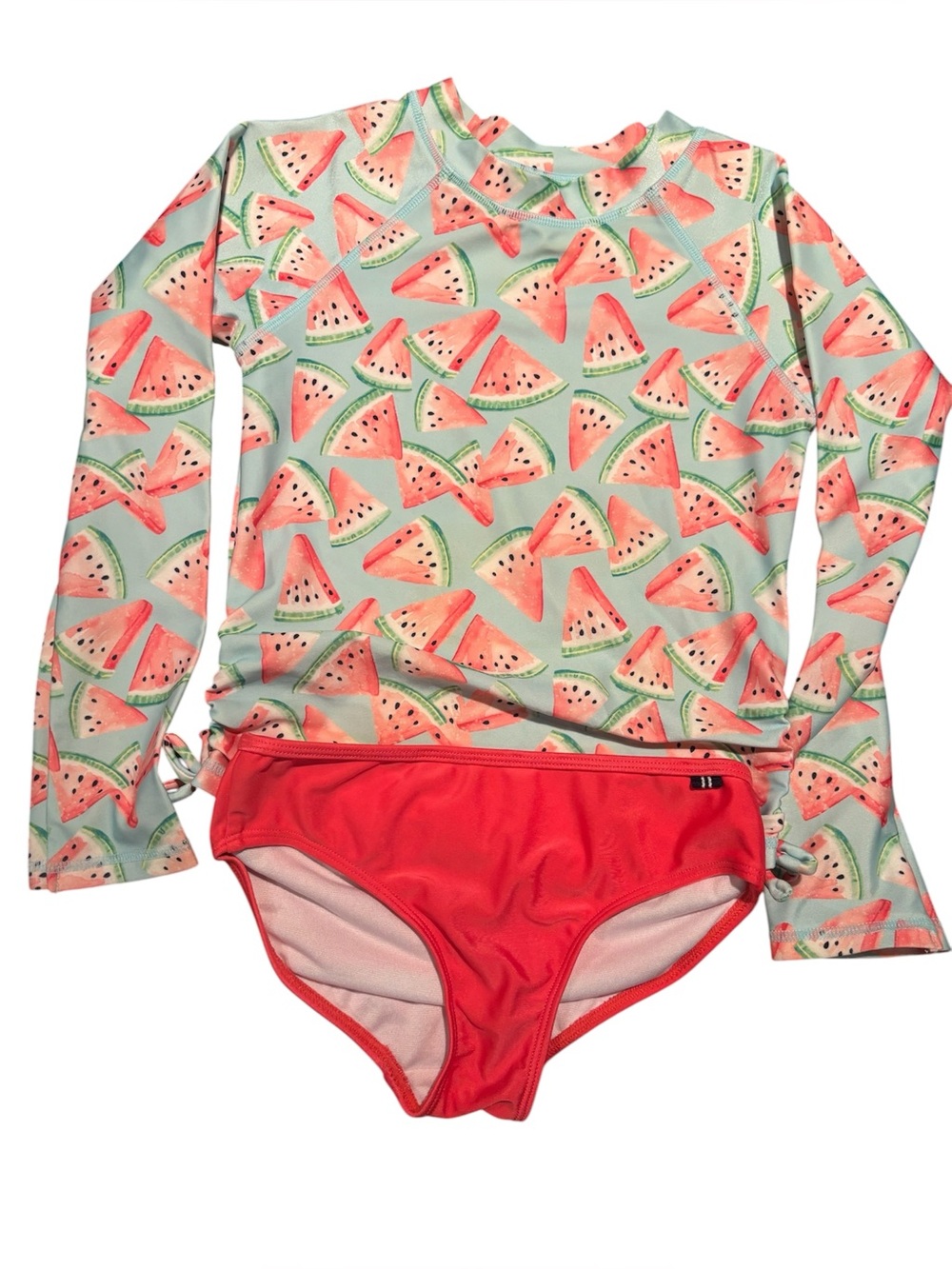 Nautica Girls' Watermelon Print Long-Sleeve Rash Guard Set - Coral & Mint